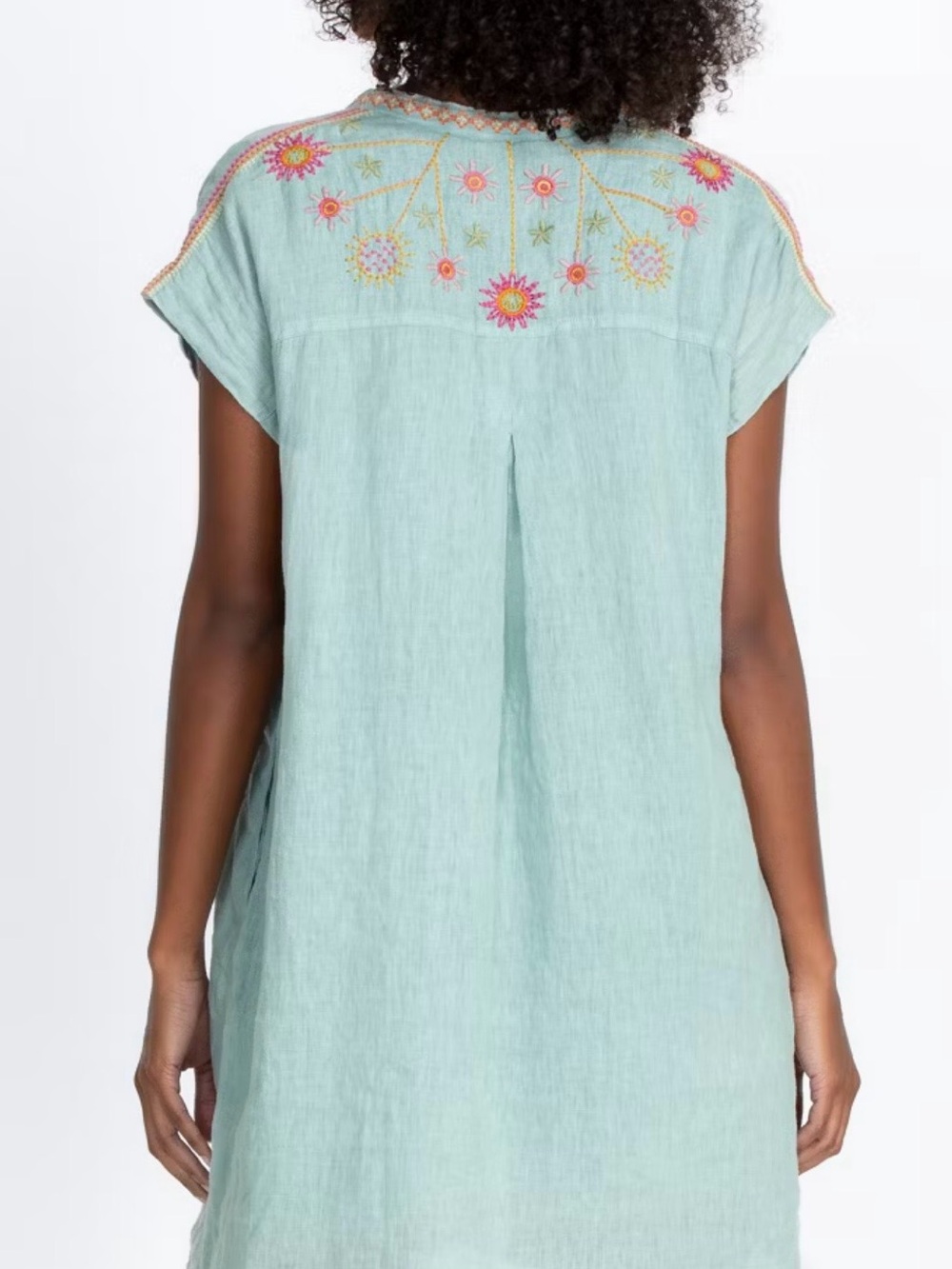 Johnny Was Elektra Light Teal Linen Embroidered Mini Dress - Picture 2 of 10